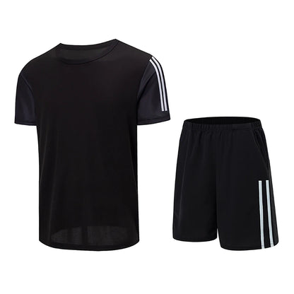 2pcs Summer Men's Quick drying Sports Suit Loose And Comfortable Round Neck Short Sleeved T-shirt Versatile Running Pocket Short.