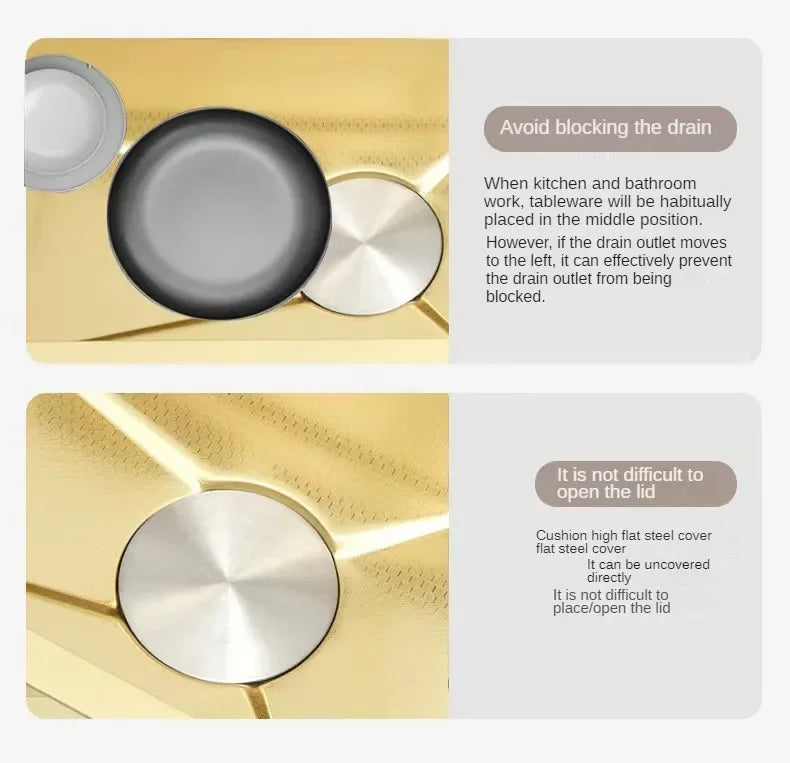 Gold Kitchen Sink Stainless Steel Sink Digital Vegetable Washing Basin, Atmosphere Light, Kitchen Large Single Sink 75cmX46cm