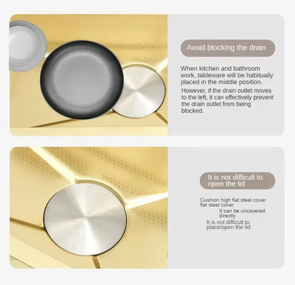 Gold Kitchen Sink Stainless Steel Sink Digital Vegetable Washing Basin, Atmosphere Light, Kitchen Large Single Sink 75cmX46cm