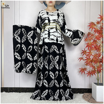 New Women Party Dress Dubai Muslim Summer Cotton Long Sleeve Collect Waist Boubou Maxi Islam Women Elegant Dress African Abaya.
