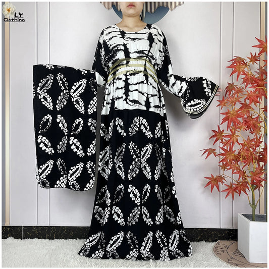 New Women Party Dress Dubai Muslim Summer Cotton Long Sleeve Collect Waist Boubou Maxi Islam Women Elegant Dress African Abaya.