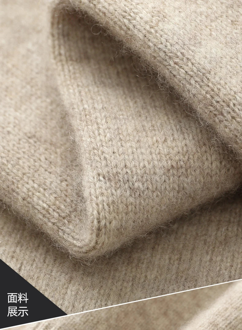100% Merino Wool Men's Warm Sweater Mock Collar Thickened Zippered Cardigan Autumn Winter New Cashmere Knitted Long Sleeve Tops.