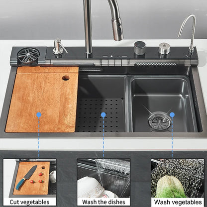 304 Stainless Steel  Multifunctional Kitchen Sink Faucet Set Rainfall Spout Pull Out Sprayer Pure Tap Cold Hot Water Mixer