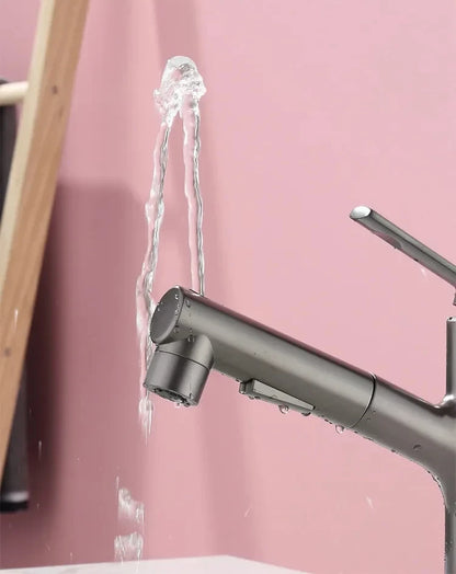 Single Handle Dual Hole Hot Cold Brass Washbasin Faucet 3 Function Stream Sprayer Pull Out Basin Sink Mixer Tap for Bathroom