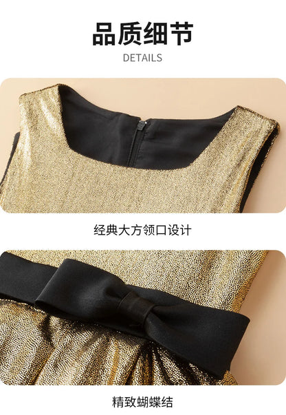 Teenager Mädchen Gold Glänzendes Bühnenkleid Kinder Hochzeit Klavier Performance Luxus Dressing Kostüm Größe 110-170.