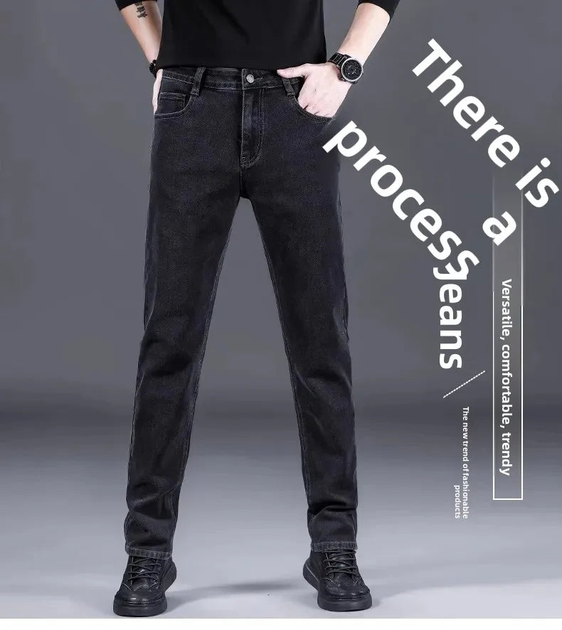 Fashionable Casual Men's Jeans Slim Straight Long Pants Versatile Spring Autumn Winter New Style High Waist Trousers.