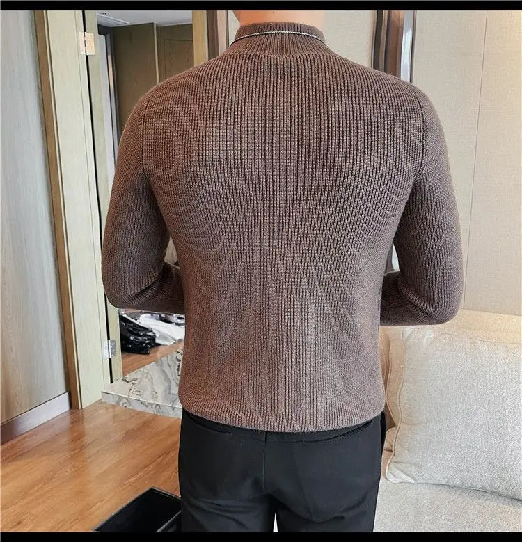 Half Turtleneck Sweater Men with Striped Wool in Autumn Winter Thickened Slightly Loose Base Knitted