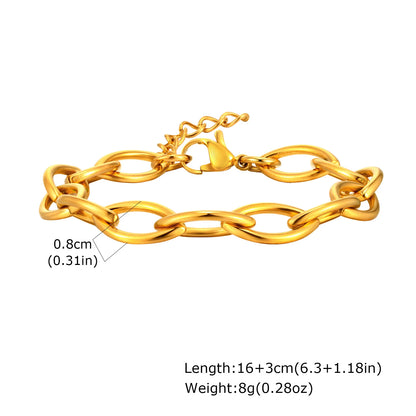 Chunky Stainless Steel Link Chain Bracelet For Woman, Gold Plated Layering Bracelets Wristband Waterproof Jewelry.