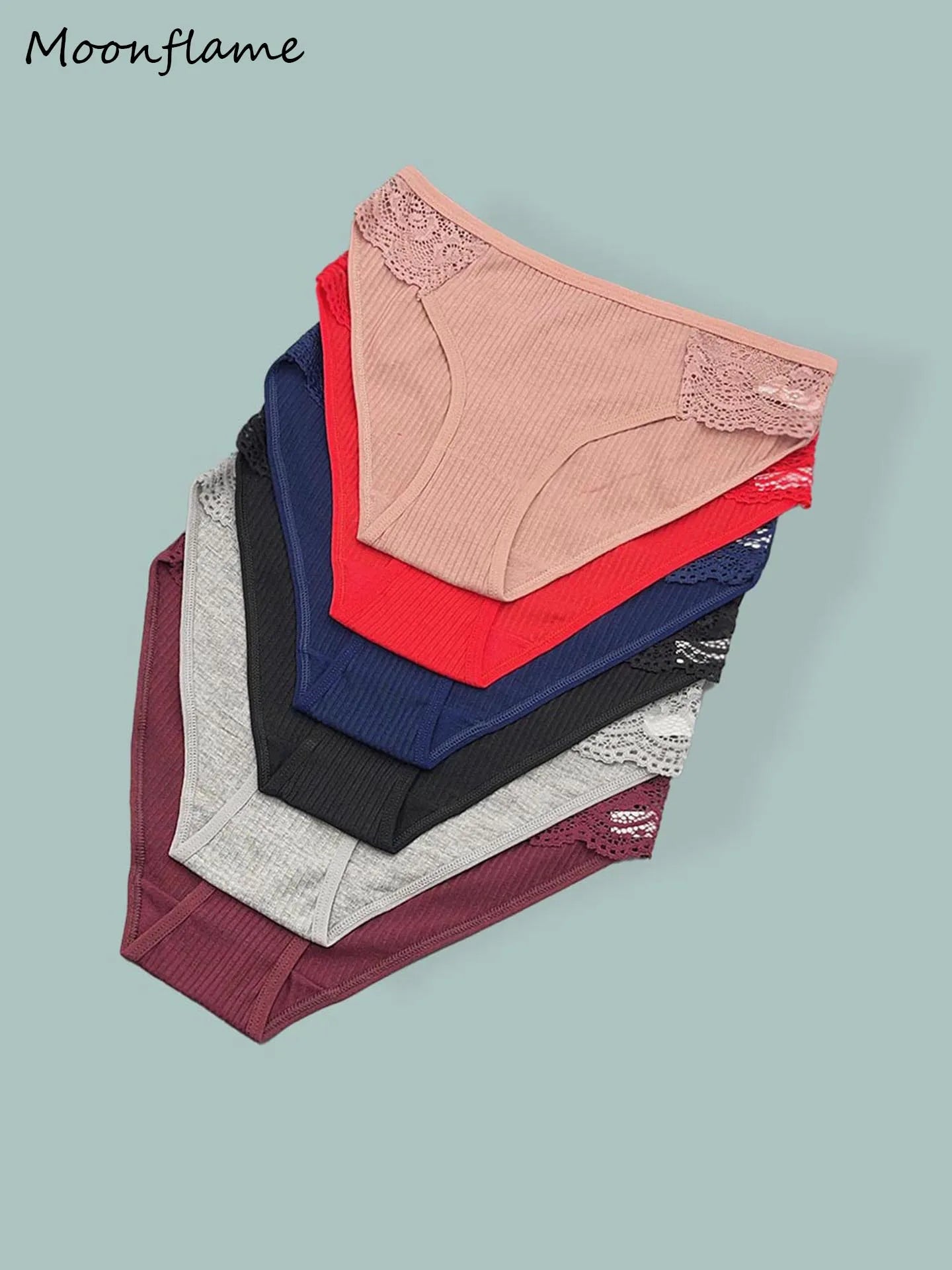 Moonflame 5 Pcs Seamless Cotton Briefs Sport Comfortable Solid Color Women's Panties.