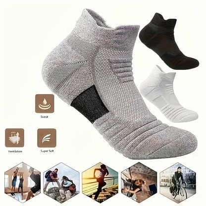 6/3/1 Pairs New Men Sports Running Fitness Flight Short Tube Socks Women's Towel Bottom Basketball Socks Solid Color Black Socks.