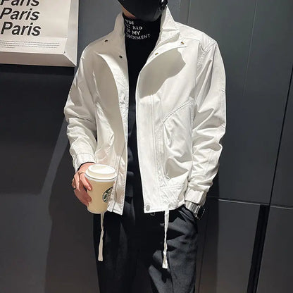 Autumn Winter New Fashion Stand Collar Long Sleeve Solid Jackets Men's Clothing Casual All-match Zipper Korean Pockets Chic Tops.