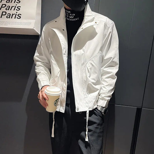 Autumn Winter New Fashion Stand Collar Long Sleeve Solid Jackets Men's Clothing Casual All-match Zipper Korean Pockets Chic Tops.