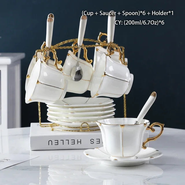 Gold Pearl Bone China Coffee Set British Porcelain Tea Luxury Ceramic Pot Creamer Sugar Bowl Teatime Teapot Cup Mug