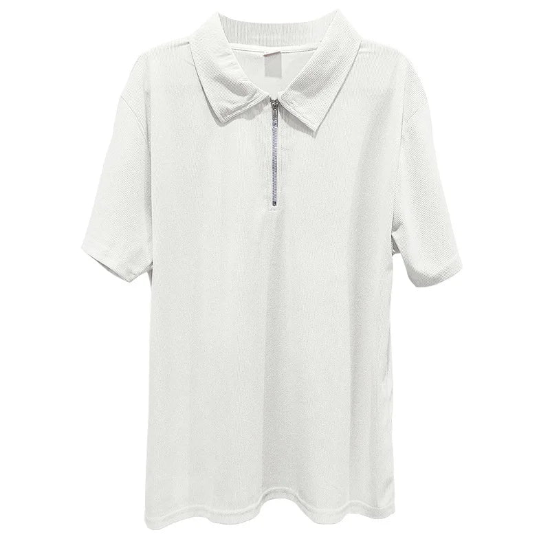 Sommer neue europäische und amerikanische Handel große Herren einfarbig Set mit Kragen, Kurzarm, Reiß verschluss Hosen Set, 2 Stück.