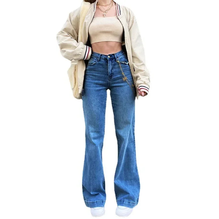 Jeans Women Straight Pants 2025 Streetwear Mid Waist Distressed Washed Mom Jenas Floor Length Vintage Basics Trousers Denim.