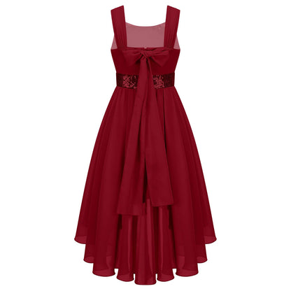 Kinder Blumenmädchenkleid Ärmellos Pailletten Hi-Low-Saum Abendkleid Elegantes Chiffon Prinzessin Geburtstag Formales Hochzeitskleid
