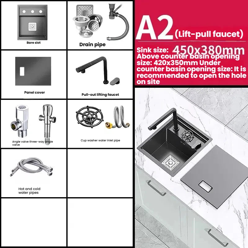 Stainless Steel Small Hidden Kitchen Sink Household Bar Wash Vegetable Basin Mini Single Slot With Cover Plate Cup Washer