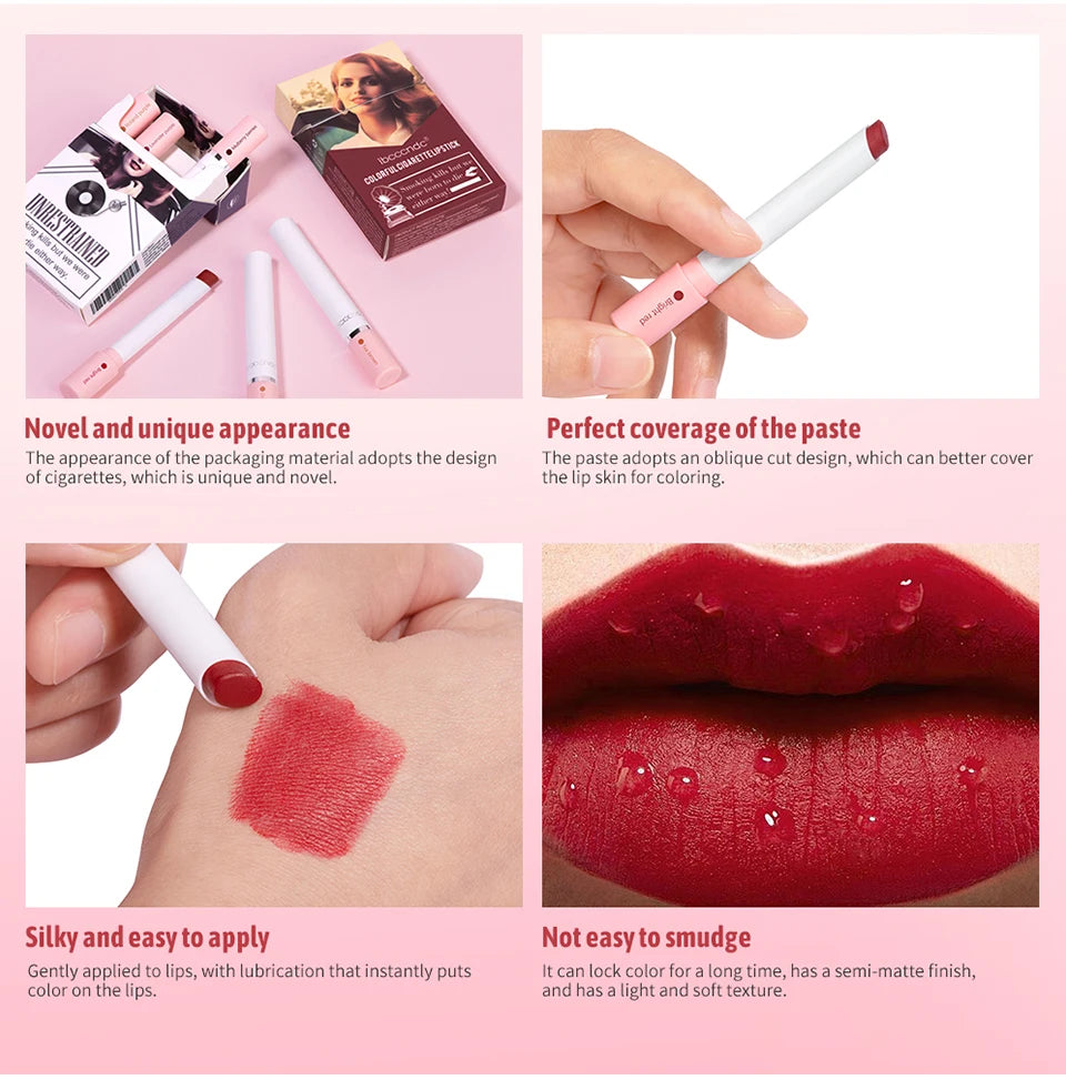 4 pcs/set Cigarette Lipstick Set Long Lasting Lip Glaze Matte Lip Gloss Waterproof Lip Stick Tube Nude Lip Tint Makeup Cosmetics