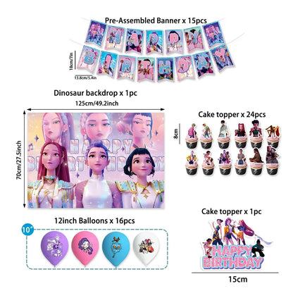 Neue Kpop Dämon Hunter Geburtstag Party Dekoration Geschirr Set Mädchen Luftballons Kuchen Topper Hintergrund Taschen Kinder Party Favor Supplies.