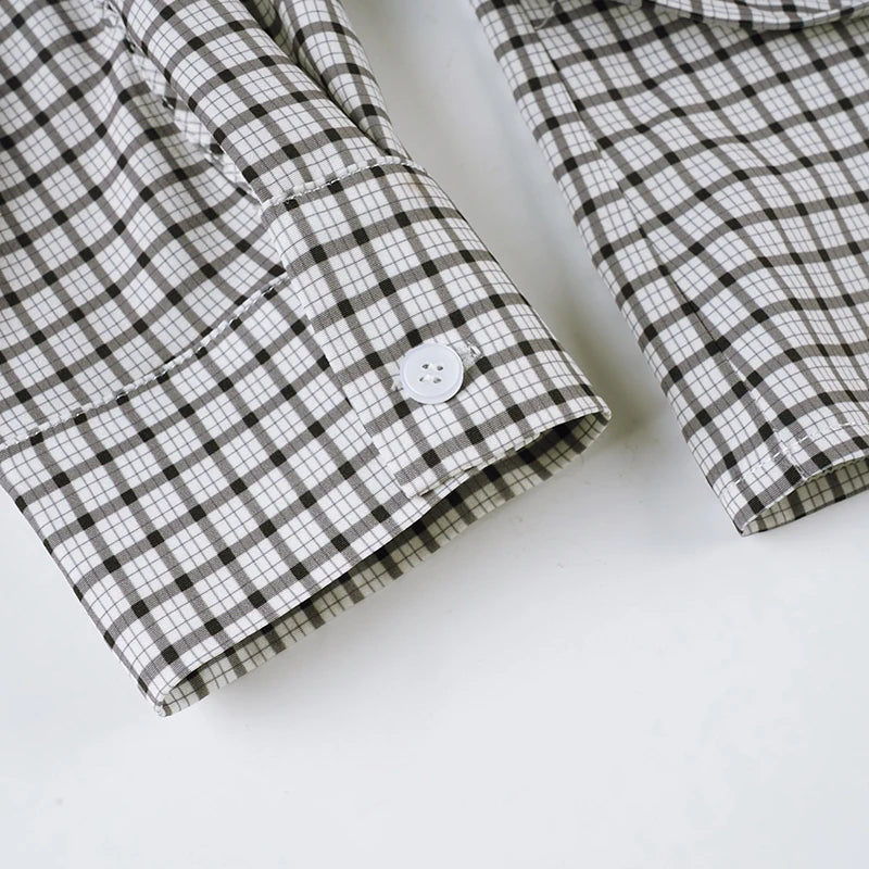 2025 Autumn Winter Women Vintage Long Sleeve Checkered Shirt Design Crop Blouse Y2k 2000s Top Stylish High Street Gyaru Coquette.