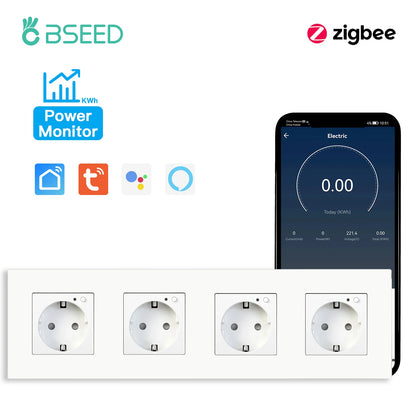 BSEED Zigbee Smart AC Steckdose EU Steckdosen mit USB Typ-c Schnellladeanschlüssen Tuya Smart Life Alexa App Kunststoffrahmen Weiß.