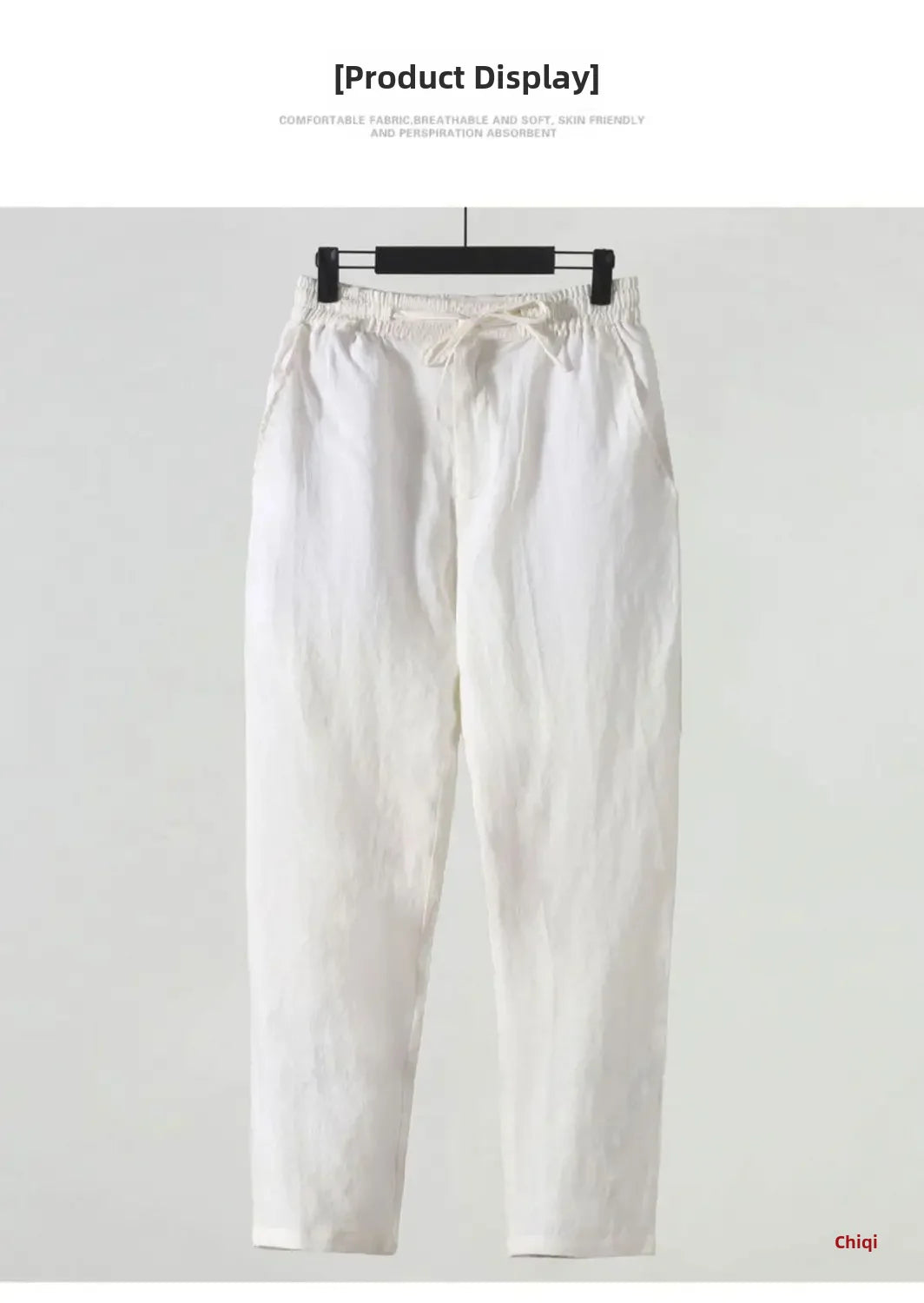 Casual Men's Linen Pants Loose Fit Cotton Linen 3/4 Length Pants Chinese Style Men's Material.