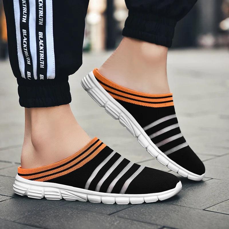 New large size men's casual sneakers fashion outdoor walking men's half slippers mesh surface breathable men's sneakers.