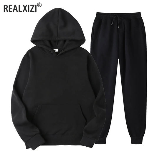 Men Tracksuit 2 Pieces Sets Hooded Sweatshirt +Drawstring Pants Male Hoodies Running Sportswear Men Women Autumn Sportwear.