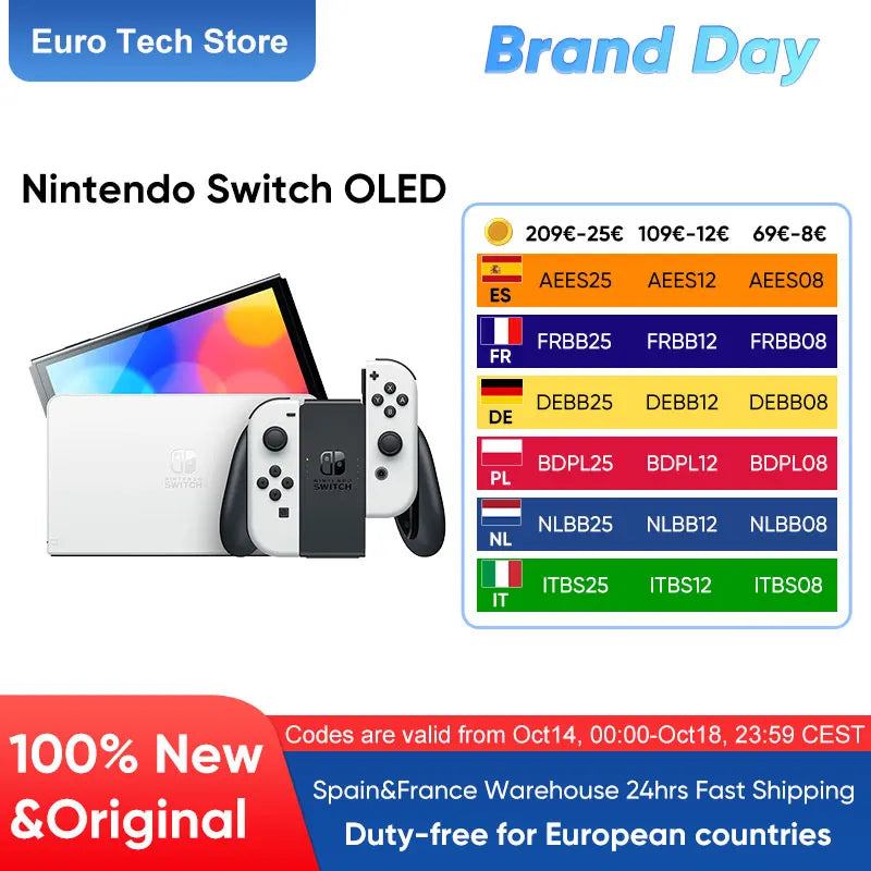 Nintendo Switch OLED Model 7 Inch Screen Joy‑Con Handle Enhanced Audio Adjustable Console Stable TV Mode Video Game.