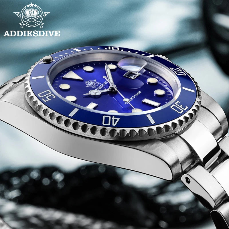 ADDIESDIVE Stainless Steel Watch Men's European and American Business Leisure Quartz Watch Waterproof Outdoor Sports Watch.