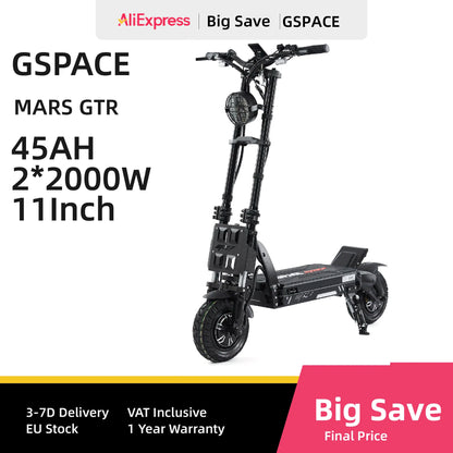 GSPACE MARS11 GTR Electric Scooter 2000*2W Motor 72V45Ah Battery Escooter  11 inch City tires E-Scooter.