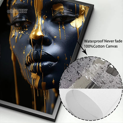 Golden Radiant African Beauty Art Posters Print Canvas Painting Modern Fashion Portrait Wall Art Mural for Liivng Room Decor.
