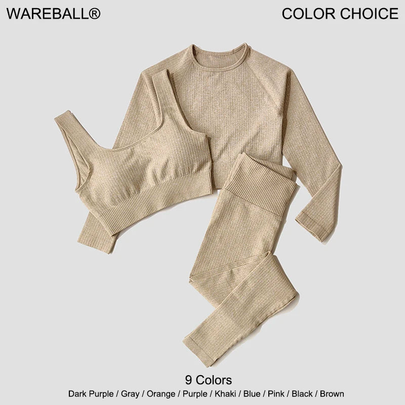 Women's Sportswear Yoga Set Workout Clothes Athletic Wear Sports Gym Legging Seamless Fitness Bra Crop Top Long Sleeve Yoga Suit.