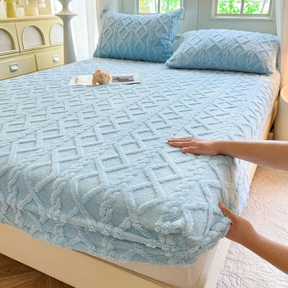 Flannel Fleece Bed Sheet for Winter Warm Sabanas Cama Matrimonial Coral Fleece Fluffy Fitted Sheets For Double Beds Sheets 3 Pc.