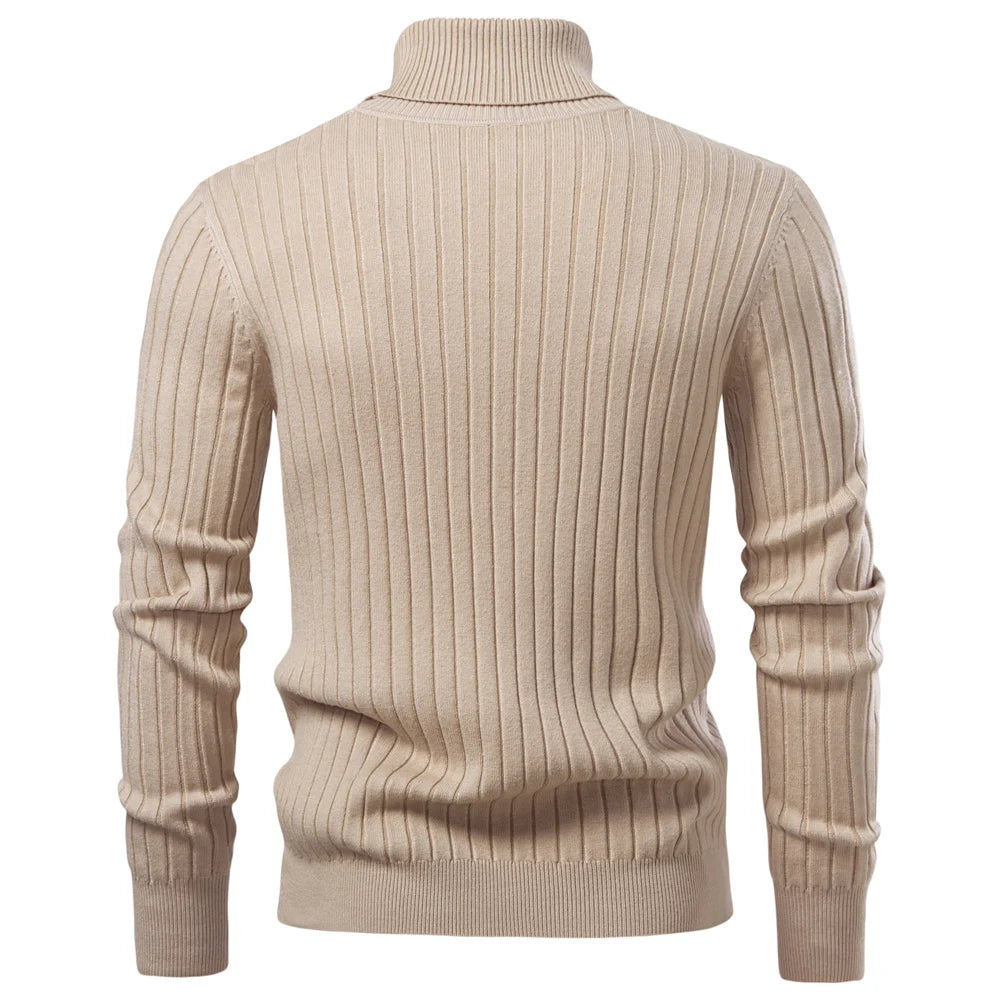 AIOPESON Men's Turtleneck Sweater Solid Color with Striped Pullover Warm Knitwear Winter Basic Casual High Quality Sweater Male.