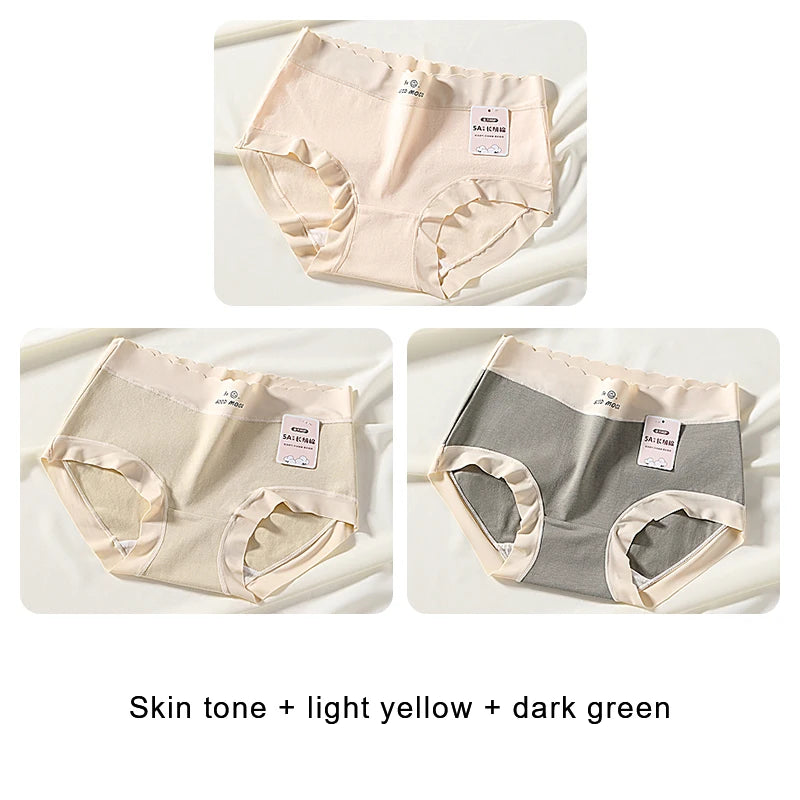 3PCS Female Underwear Antibacterial Pure Cotton Sexy Mid-rise Cotton Panties Woman Traceless Fashions Women's Intimate Intimates