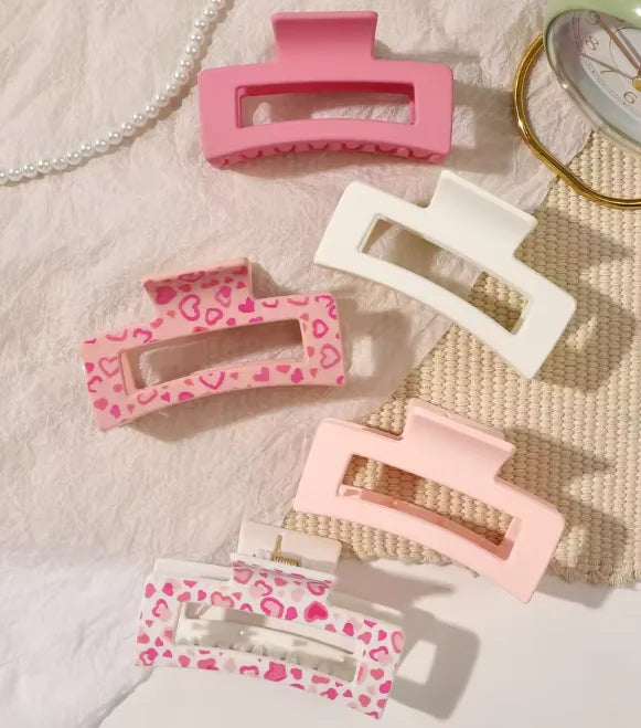 4 Pcs Pink Large Hair Claw Clips 3.4" Non-slip Big Square Matte for Women Girls, Strong Hold Banana Clips for Thick Thin Hair.