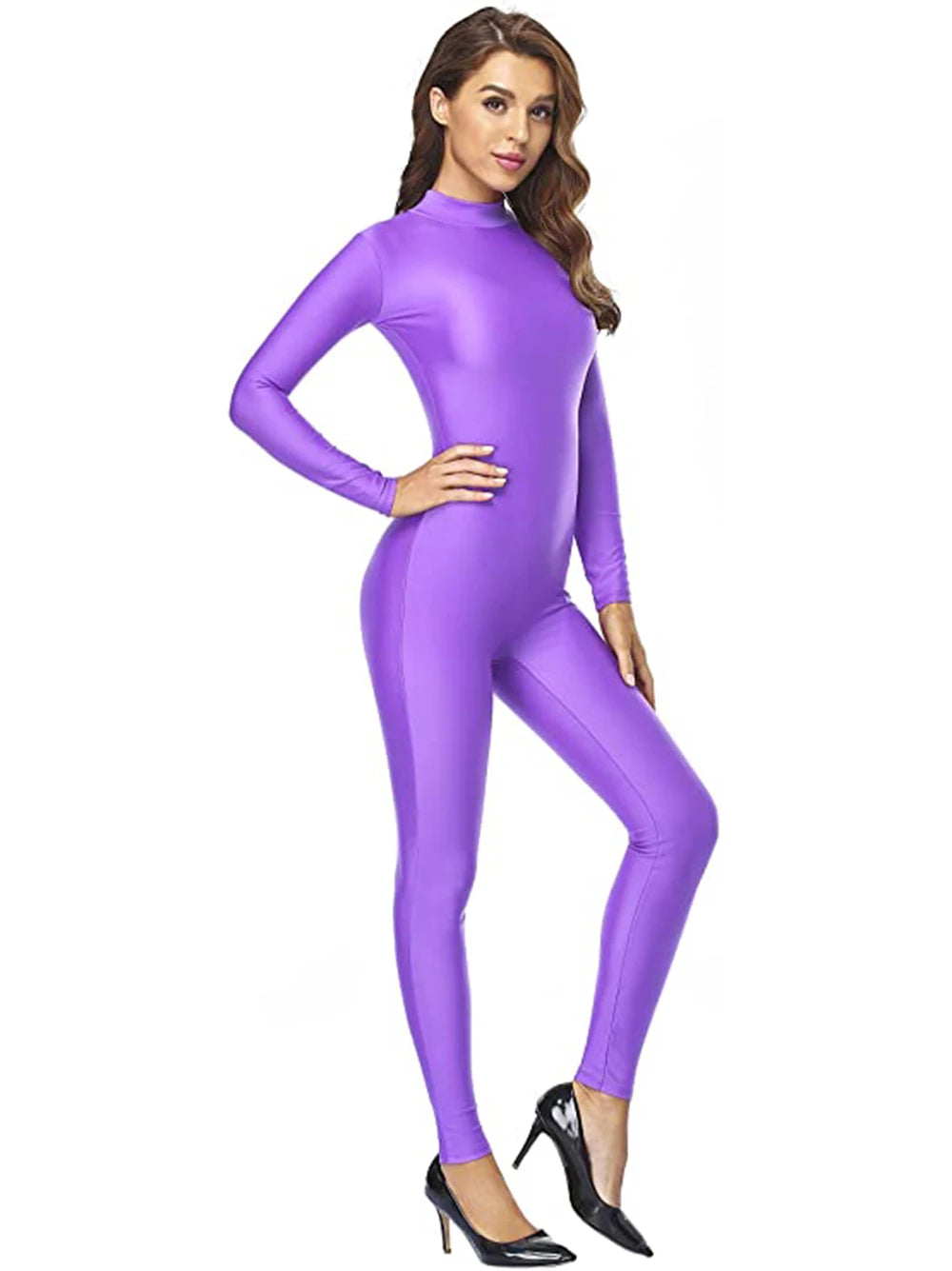 Unisex  Turtleneck Unitard Full Body Leotard  Long Sleeve Yoga Bodysuit Women Catsuit Daily Fitness Wear Cosplay Suits