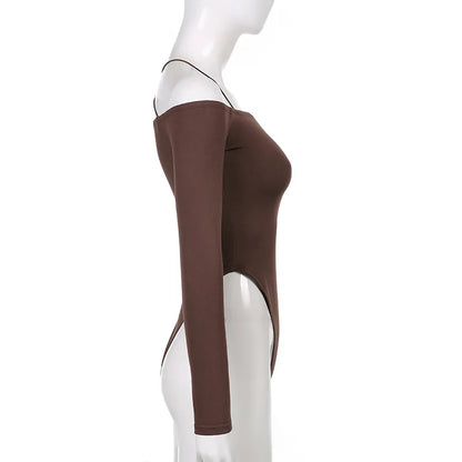 Sexy Bodysuit Y2K Long Sleeve Off Shoulder Strap Suspenders Backless Jumpsuits Party Clubwear Bodycon Casual Body Tops Women.