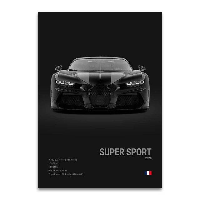 CHIRON EB110 Canvas Wall Art Print Poster DIVO Sports Car Decoration Painting Modern Home Decoration Painting Car Lover Gift.