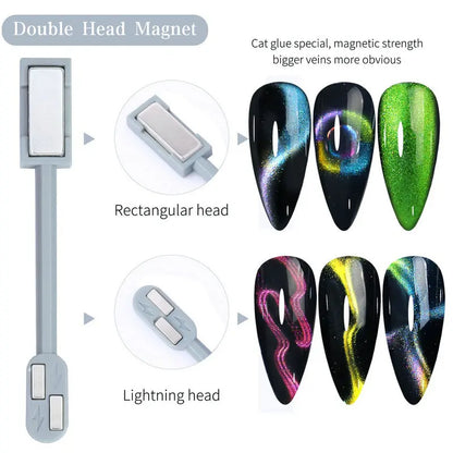 Cat Eye Magnet for Nails Double-Headed Nail Magnet Tool Set Strong Nail Art Magnet Stick 3D Line Strip Effect Manicure Design.