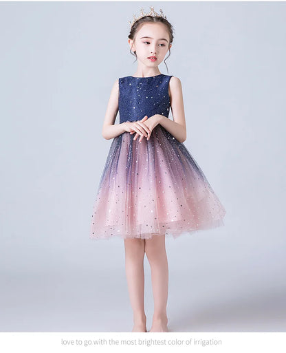 Elegantes Kleid für junge Mädchen Abendkleider Kinder Klavier Leistung lange Kleidung Galaxie Stern 4 bis 10 12 Jahre.
