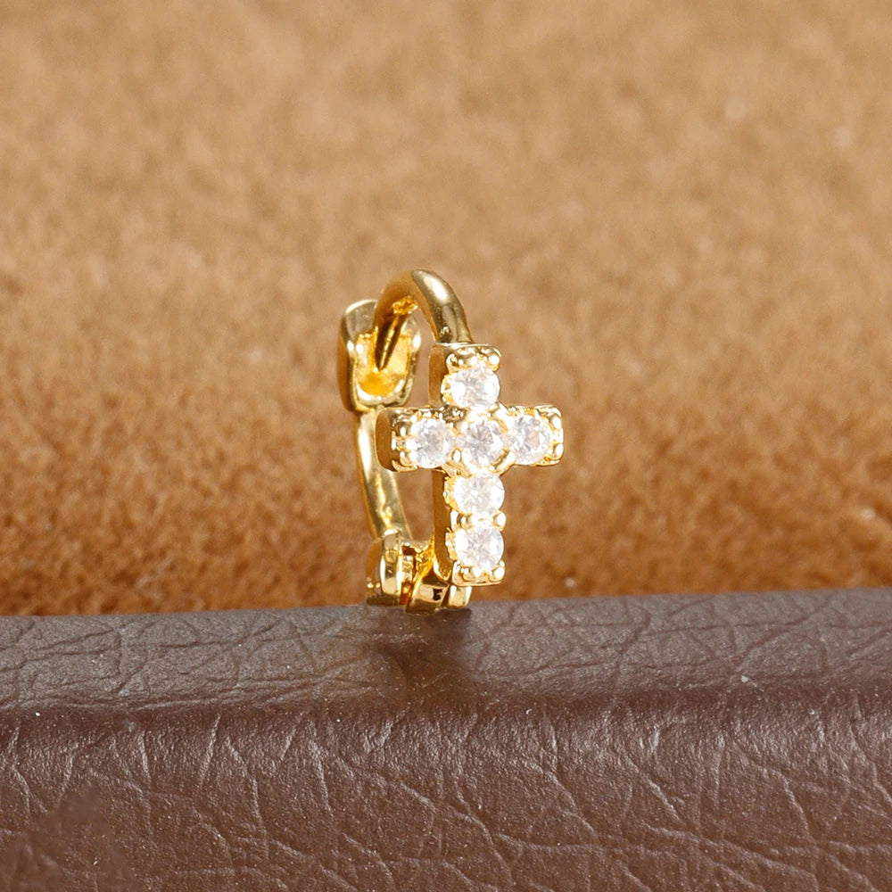 1Pc Stainless Steel Small CZ Hoop Cartilage Earrings Tiny Cross Tragus Rook Daith Earring Tragus Helix Rook Ear Piercing Jewelry.
