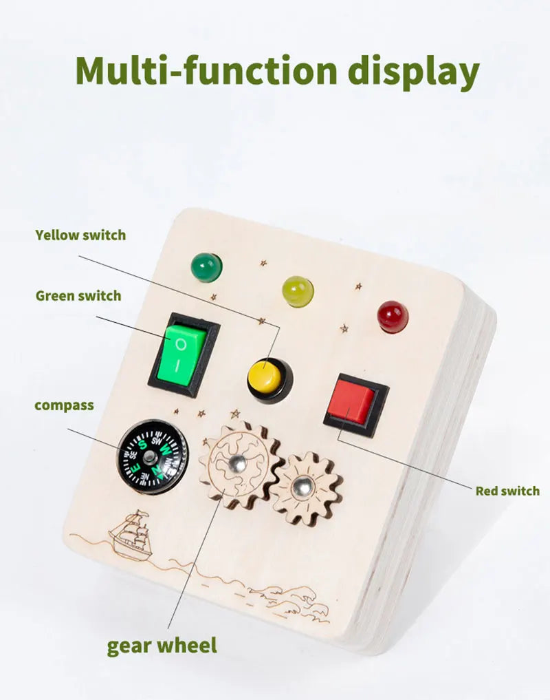 Montessori Busy Board Sensory Toys Wooden With LED Light Switch Control Board Travel Activities Children Games For 2-4 Years Old