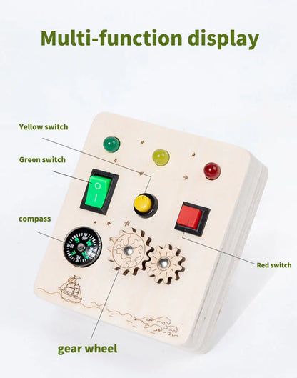 Montessori Busy Board Sensory Toys Wooden With LED Light Switch Control Board Travel Activities Children Games For 2-4 Years Old