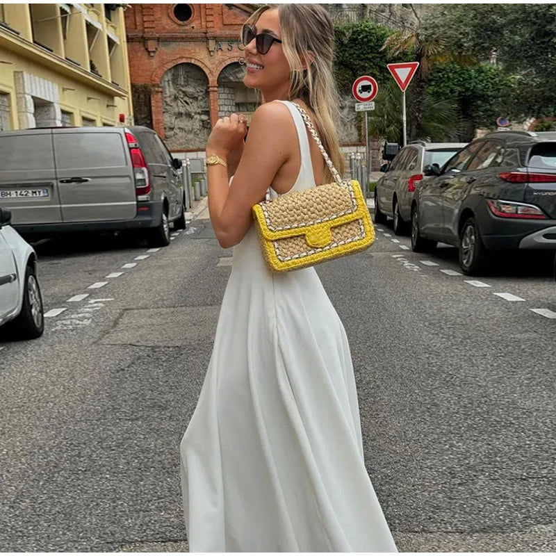 Schwarzes A-Linien-Langkleid für Damen, elegant, quadratischer Ausschnitt, plissiert, ärmellos, Sling-Maxikleider, 2025, Sommer-Dame, Urlaub, Party, Roben