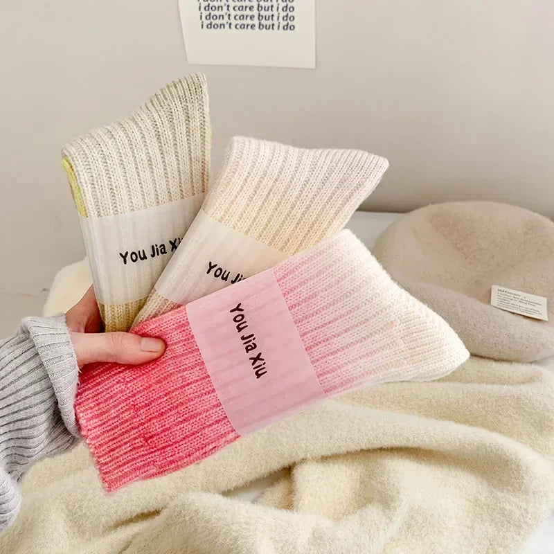 Winter Thick Warm Long Socks Gradient Wool Cashmere Kawaii Socks Women Thermal Floor Sleeping Socks New Year Gift Autumn 2024New.