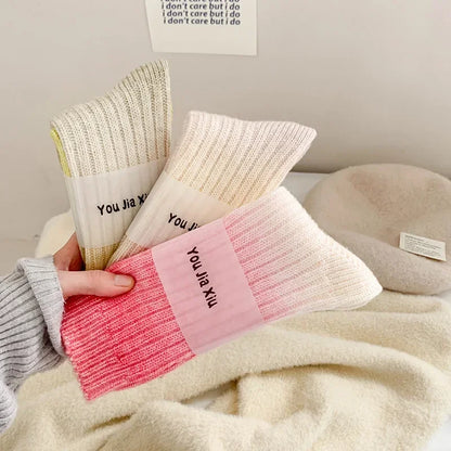 Winter Thick Warm Long Socks Gradient Wool Cashmere Kawaii Socks Women Thermal Floor Sleeping Socks New Year Gift Autumn 2024New.
