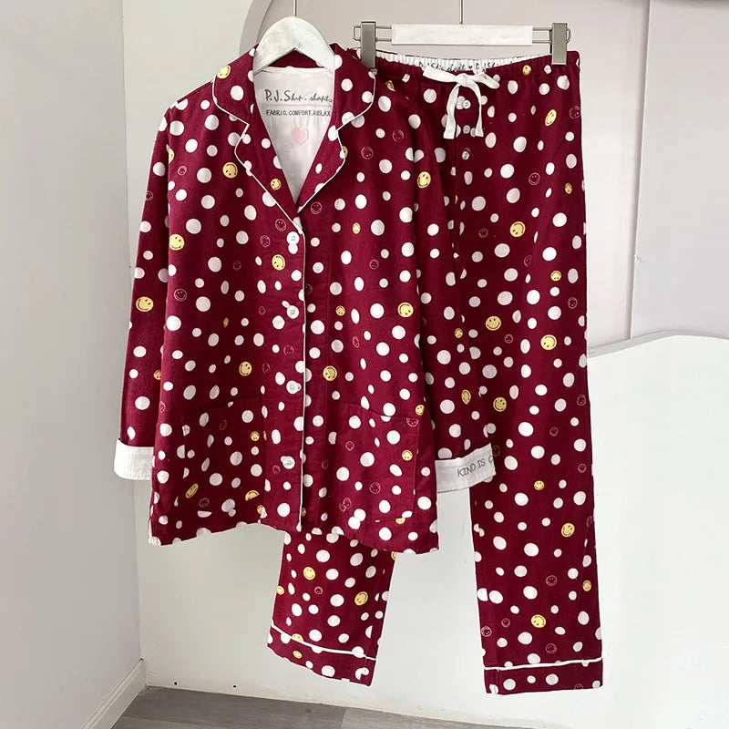2025 New Pajamas Suit Cotton 2 Piece Set Women Print Cartoon Nightwear Long Sleeve Trousers Set Autumn Loungewear Home Clothes