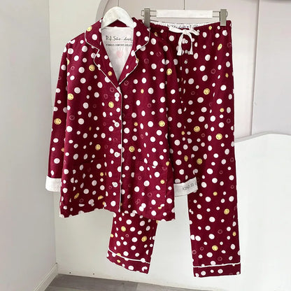 2025 New Pajamas Suit Cotton 2 Piece Set Women Print Cartoon Nightwear Long Sleeve Trousers Set Autumn Loungewear Home Clothes
